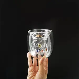 Hot selling originality Thanos shaped double wall glass,high borosilicate glass popular double wall drinking glass