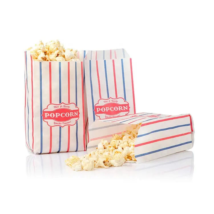 Wholesale Custom Print Logo Branded Mini Little Brown Wax Microwave Pop Corn Packaging Flat Bottom Kraft Popcorn Paper Bags