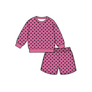 Vêtements pour enfants en gros, hauts à manches longues et shorts, ensembles de shorts pour bébés filles avec des pois colorés - Product Image 6