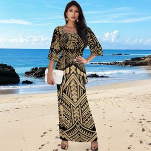 ชุดเดรสสองชิ้นสำหรับผู้หญิงชุดเดรสฮาวายขนาดใหญ่พิเศษออกแบบได้ตามต้องการของ1MOQ 2ชิ้นเสื้อเบลาส์แขนสั้นสำหรับผู้หญิง - Product Image 4