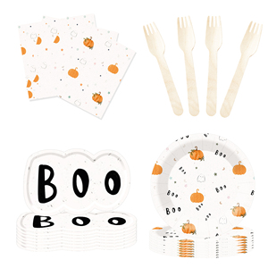 Ensemble de vaisselle jetable pour fête d'Halloween DAMAI, assiettes en papier Boo et design citrouille pour les fournitures d'Halloween, pour 8 invités - Product Image 4