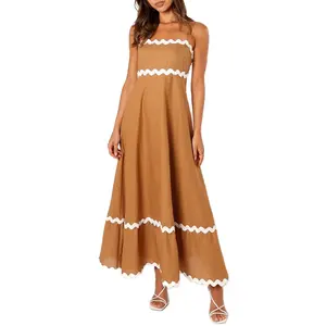 TWOTWINSTYLE Elegant Long Dresses Women Patchwork Hit Color Off Shoulder Sling Dress For Women