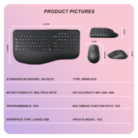 Combo de teclado y mouse inalámbricos de 2,4 GHz Juego de teclado y mouse universal de oficina de negocios ergonómico multifuncional de tamaño completo