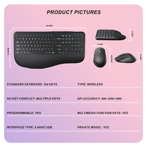 Ensemble <span class=keywords><strong>clavier</strong></span> et souris sans fil 2.4GHz pleine grandeur multifonctionnel ergonomique bureau d'affaires ensemble <span class=keywords><strong>clavier</strong></span> et souris universels - Product Image 2