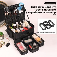 Trousse de Maquillage Professionnelle Grande Capacité en PU de 18 Pouces avec Fermeture Éclair et Poignée pour Outils de Manucure, Tatouage, Voyage et Cosmétiques