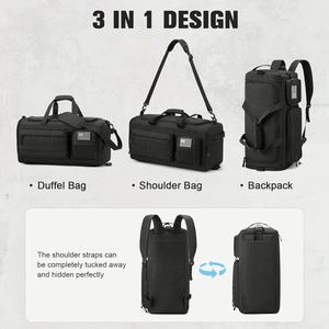 Sac de voyage tactique en denim avec fermeture éclair, capacité 50L, pour la gym et le sport, compartiment à chaussures, résistant à l'eau - Product Image 2