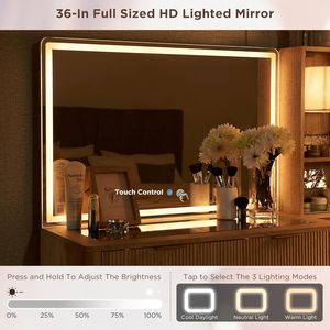 <strong>Vanity</strong> Glass Modern <strong>Mirror</strong> Room Chair Makeup Dressing <strong>Table</strong> for Bedroom, Dressing <strong>Table</strong> With Led <strong>Mirror</strong> and Drawer - Product Image 3