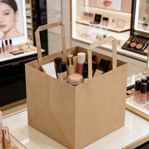 Sacs en papier kraft personnalisés, épais, à fond carré et poignées plates, pour l'emballage alimentaire, les courses et les cadeaux - Product Image 4