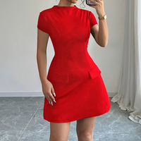 Robe Mini Vintage Élégante à Col Rond et Manches Volantes, Coupe Empire Slim, Décontractée, Style A-Line avec Poches, Idéale pour le Bureau et les Trajets Quotidien