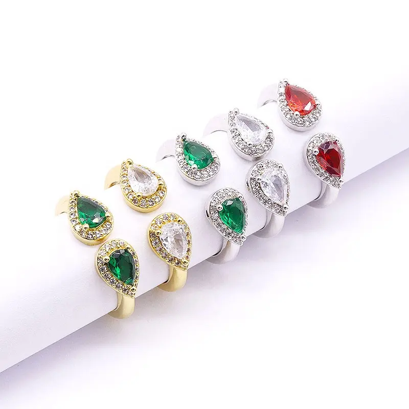 Multi color Stone Luxury Women's Anniversary Ring 18K Gold Plated Brass Jewelry