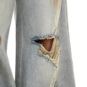 Custom Low MOQ Distressed Dirty Washed <b>Ripped</b> Baggy Straight-leg Breathable <b>Jeans</b> for <b>Men</b> Loose Denim Pants Spring Summer Autumn - Product Image 4