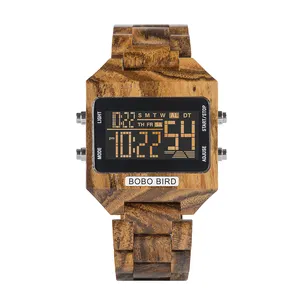 BOBO BIRD Digital Watches Original Sports Multi Function Wooden Watches For Men Alarm