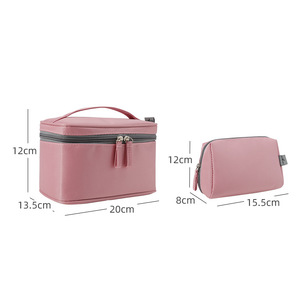 Waterproof <b>Large</b> Capacity <b>Cosmetic</b> <b>Bag</b> Pink Travel Makeup Organizer With Inner Pockets For Women And Girls - Product Image 4