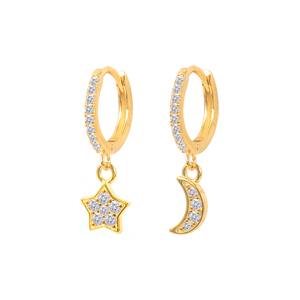 ROXI 2021 Boucles d'oreilles pendantes étoile et lune en zircon, boucles d'oreilles huggies pour femmes en argent S925 - Product Image 1