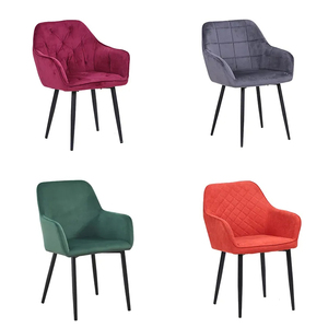 Wholesale Upholstered Kitchen Room Arm Rest Cafe Metal Legs Fabric Velvet Restaurant <b>Dining</b> <b>Chair</b> - Product Image 1