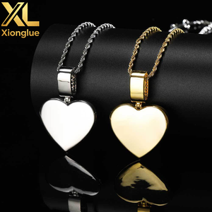Hip Hop Zircon 18K Gold Plated <b>Copper</b> Necklace Picture Pendant Heart <b>Photo</b> Pendant Diy Picture <b>Frame</b> Memory Unisex - Product Image 3
