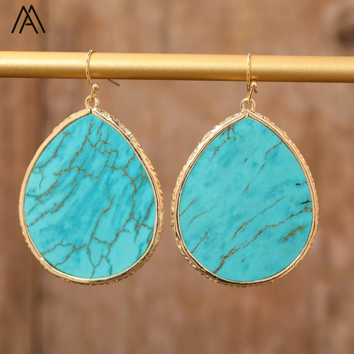 Turquoise Earring , Large Blue Howlite Teardrop Shape Hooks Earrings Fashion Jewelry for Women