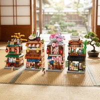 Ensemble de 4 blocs de construction de magasins de rue japonais, Onsen, Ramen, Kimono, Maison de thé, modèle en briques, décoration DIY, cadeau
