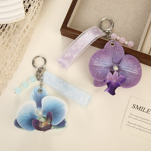 พวงกุญแจริบบิ้นผีเสื้อแฟชั่น <span class=keywords><strong>ดอก</strong></span>ไม้ฮาวาย <span class=keywords><strong>ดอก</strong></span>ไม้ประดิษฐ์ ผีเสื้อไทย กล้วยไม้ประดิษฐ์ ลูกปัด พวงกุญแจรถยนต์ จี้กระเป๋า - Product Image 1