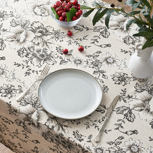 Jinchan <strong>Linen</strong> Table Cloth <strong>with</strong> Flower Print Farmhouse <strong>Linen</strong> <strong>Blend</strong> Cloth for Square Dining Table Washable Cottage Table - Product Image 3