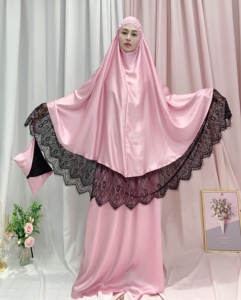 <span class=keywords><strong>2022</strong></span> nuovo kaftano in raso Dubai 2 pezzi abito islamico Abaya con pizzo tradizionale musulmano abbigliamento e accessori <span class=keywords><strong>per</strong></span> la preghiera - Product Image 2