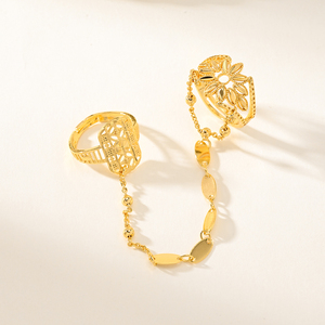 Bagues connectées plaquées or de Dubaï pour femmes, style filigrane <span class=keywords><strong>arabe</strong></span>, bagues de doigt en chaîne, bijoux du Moyen-Orient - Product Image 6