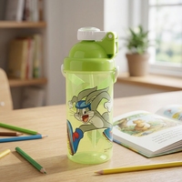 Bouteilles d'eau en plastique de qualité alimentaire de style dessin animé avec couvercle à paille pour enfants