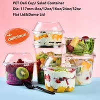 Conteneur plat en plastique PET/RPET avec couvercle en dôme pour fruits, salades, gâteaux, bonbons, biscuits, emballage alimentaire, 8 oz, 12 oz, 16 oz, 24 oz, 32 oz