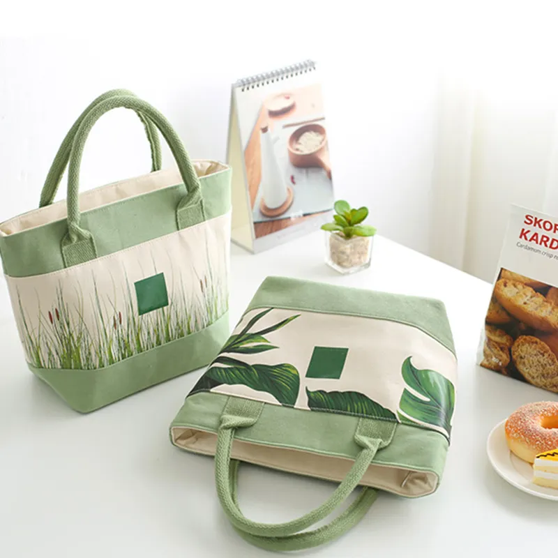 lunch bag tote thermal insulated canvas green beach cooler Delivery picnic summer 2022 for food tote cooler bag