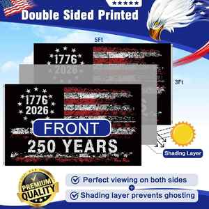 Double Sided Eco-Friendly Polyester 250 Years Black American <b>Flag</b> 3x5 Ft for Anniversary Patriotic Design 1776-2026 <b>Flags</b> - Product Image 2