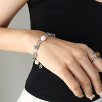 Collar de Cadena de Perlas de Agua Dulce Elegante Chapado en Oro y Acero de Titanio Estilo Francés, Pulsera de Joyería de Moda con Eslabones de Cadena