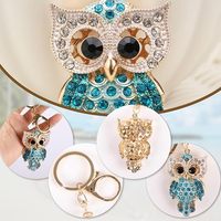 Porte-clés pour femmes, porte-clés en métal avec hibou en cristal incrusté de diamants, vente en gros auprès des fabricants, convient comme petits cadeaux