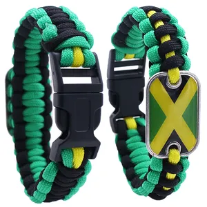 Wasserdichte Outdoor-Überlebens werkzeuge hand gefertigt Jamaica Flag Paracord Armband für Camping Survival