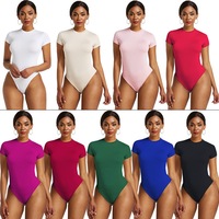 Sexy One Piece Bodycon Bodysuit Kurzarm O-Ausschnitt Open Basic Weiß Schwarz Rot Overalls Frauen Body Top Skinny Stram pler Weiblich