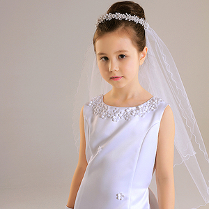 Velo de Novia Blanco Elegante y Sencillo de Tul de Alta Calidad F7316, Corona para Niña, Accesorios para <span class=keywords><strong>Primera</strong></span> Comunión - Product Image 3