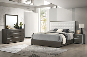 1pc Modern Adjustable Convertible Full <b>Size</b> Panel <b>Bed</b> Button Tufted Headboard Wood Upholstery Diamond Crystal Frame White Cream - Product Image 6