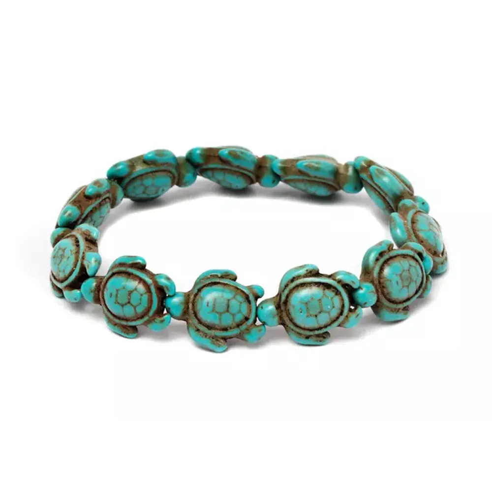 Hawaiian Blue Turquoise Sea Turtle Charm Bracelet Stretch Jóias para Cura e Presentes Prosperous Turtle Legend