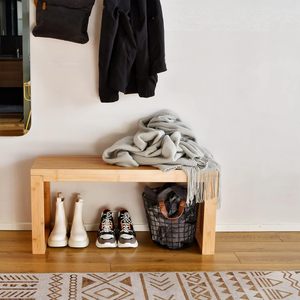 <b>Bamboo</b> Natural Color Long <b>Bamboo</b> Bench 35 Inch Freestanding Shoe Rack For Indoor Use - Product Image 2