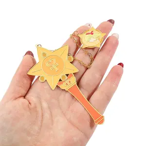 Creative Sailor Moon Star Wand Pendant Cute Kawaii Anime Style Electroplating Dripping Process Bulk Metal Brass Bookmark