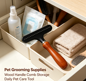Peigne de toilettage pour animaux de compagnie avec poignée en T, brosse en silicone pour éliminer les poils de chien et de chat - Product Image 4