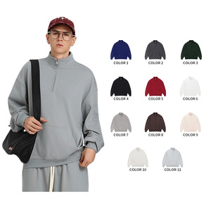 Sweat à capuche unisexe à demi-zip en molleton épais de haute qualité avec logo personnalisé, confortable et tendance, vente en gros - Product Image 3