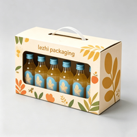 Cajas de Cartón para Botellas de Bebidas Personalizadas, Caja de Cartón para Envasado de Jugos de Frutas, Cajas Corrugadas con Asa y Ventana Transparente