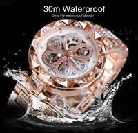 Montre-Bracelet Mécanique Automatique Rose Gold pour Femme, Squelette Luxe Élégant Minimaliste Acier Inoxydable, Conception OEM, Sertie