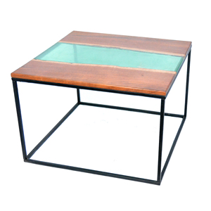 Acacia wood Dining and coffee <b>Table</b> with Crystal <b>Clear</b> Resin Coating Modern Square Bar Top Wood/Metal Frame for Home Use - Product Image 2