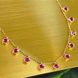 Xinfly Solid 18K Gold 1.35ct <b>Ruby</b> Bubble Bezel <b>Necklace</b> Starry Charm Chain Pendant Choker for Women Adjustable Fine Jewelry - Product Image 2