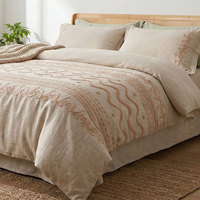 Parure de lit 4 pièces en lin de luxe léger, motif brodé en tissu éponge, lin français, suite de literie à broderie lourde