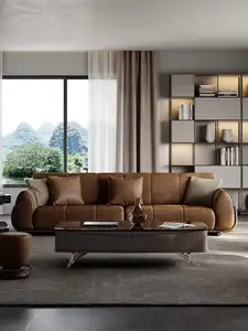 Italian Full Office Leather Sofa Villa Living Room New Home Sofa High-end Customized Straight Sofa