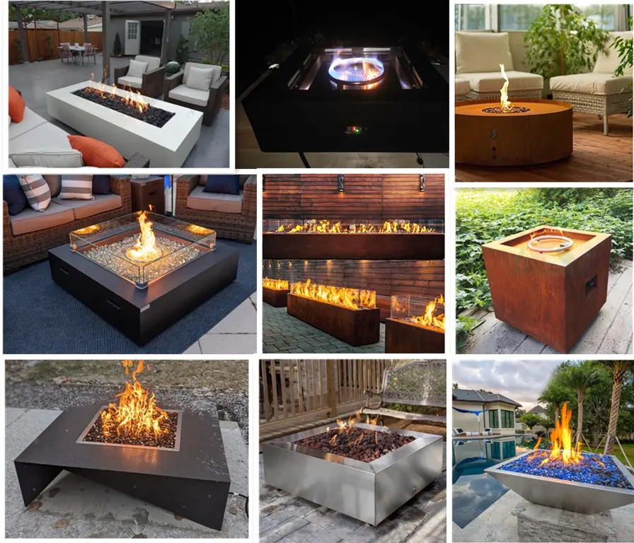 Corten Steel Gas Fire Place Proveedor profesional Seguridad Bio Fuel Burner Independiente Propano Metal Chimenea exterior