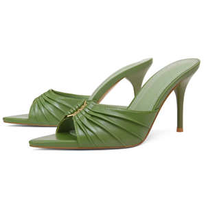 Sandalias <span class=keywords><strong>de</strong></span> Tacón Alto con Diseño Personalizado y Logotipo, con Punta Abierta y Detalle Fruncido, para Mujeres y Señoras - Product Image 3