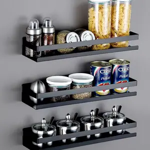 Kitchen Bathroom Accessories Shower Shelf Wall Mounted Storage Organizer Rack With Black Color